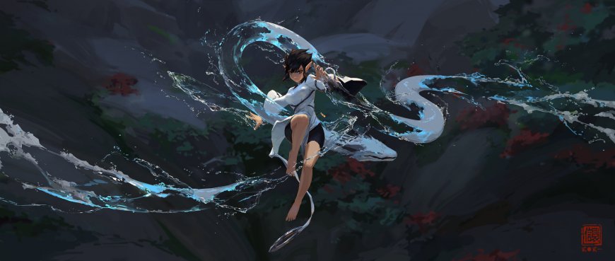 水禅宗精灵少女操控水流国风奇幻动漫少女电脑壁纸