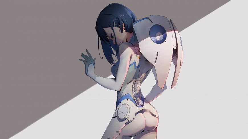 赛博少女机甲战衣回头动漫少女电脑壁纸