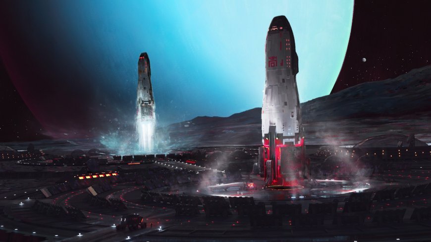 未来太空基地火箭发射科幻场景电脑壁纸