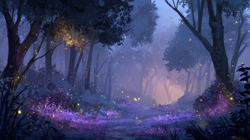 萤火虫森林夜景梦幻风景电脑壁纸