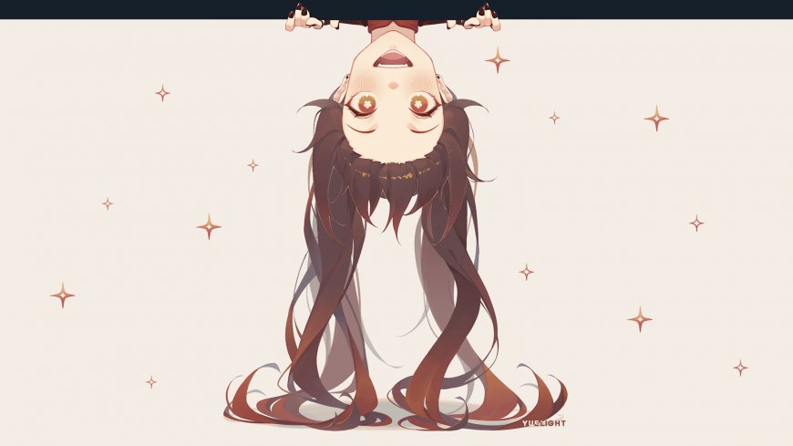 原神胡桃倒挂探头经典姿势可爱动漫少女电脑壁纸
