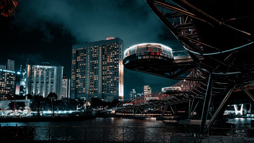 新加坡双螺旋桥夜景城市风光风景电脑壁纸