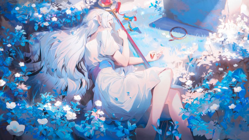 葬送的芙莉莲白发精灵少女休憩动漫电脑壁纸