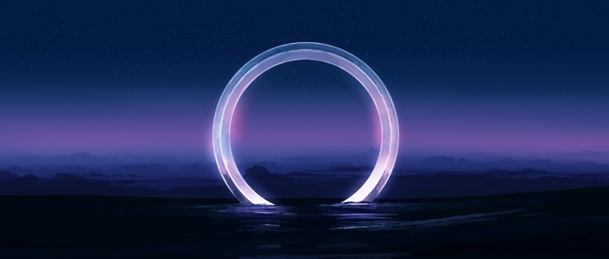 星空下发光圆环静卧水面创意电脑壁纸