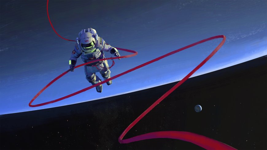 宇航员与红色轨迹太空科幻创意电脑壁纸