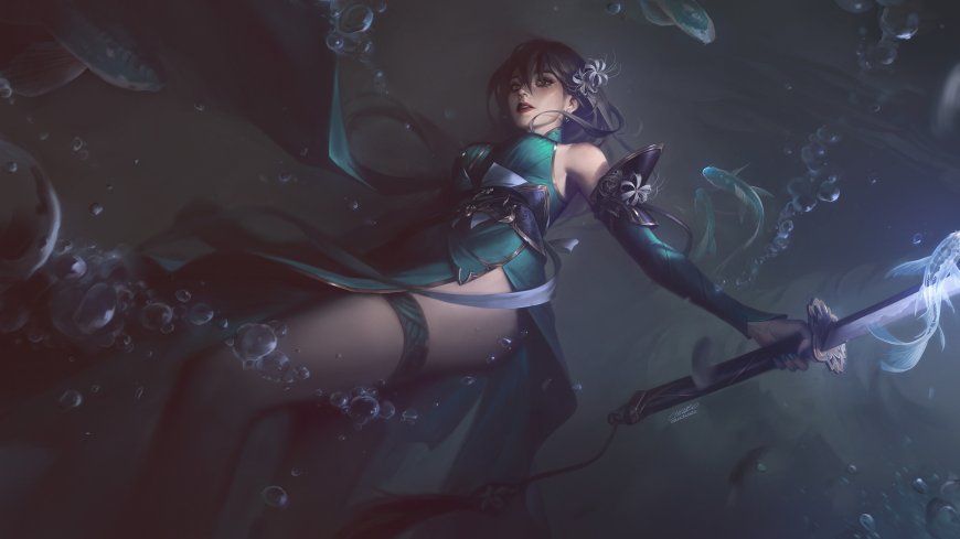 水中彼岸花持剑古风少女暗黑奇幻动漫少女电脑壁纸