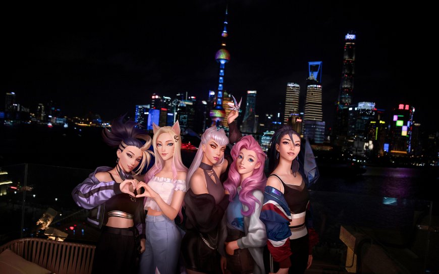 英雄联盟KDA女团上海夜景合影动漫少女电脑壁纸
