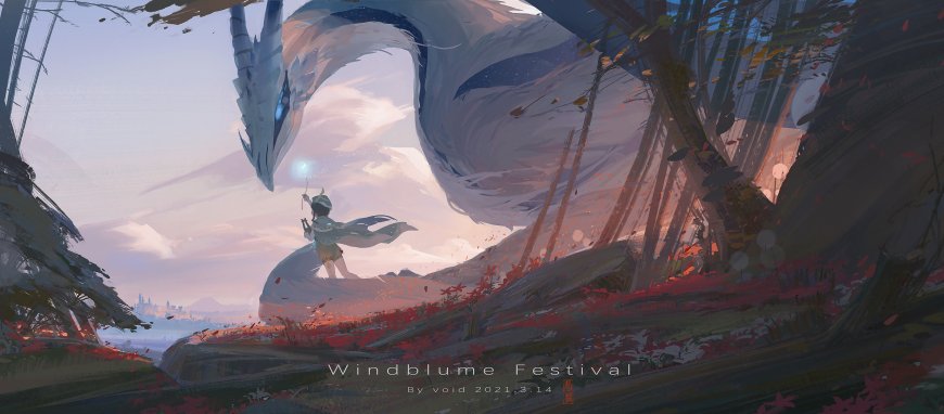 原神温迪与风龙特瓦林风花节插画动漫少女电脑壁纸
