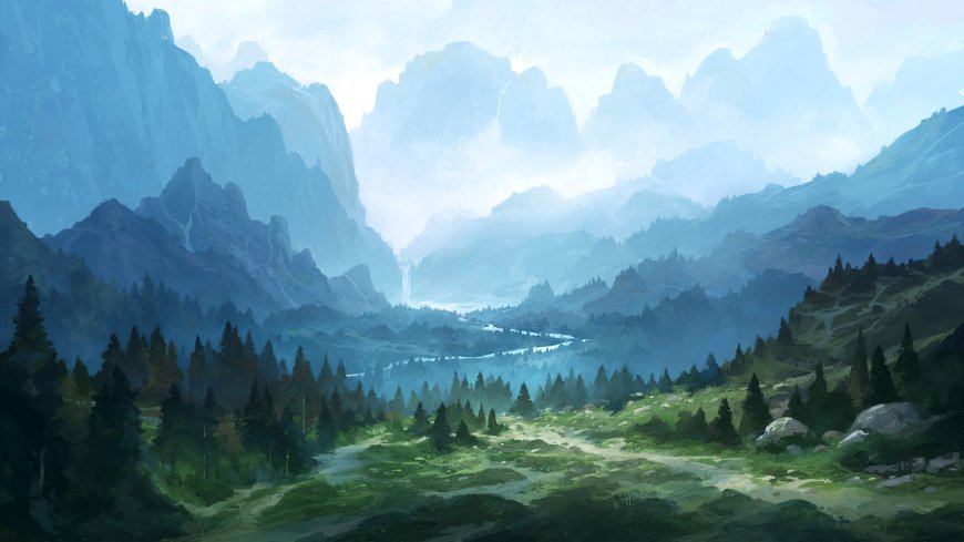 山谷森林河流瀑布自然风光风景电脑壁纸