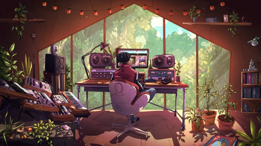 森林玻璃屋音乐工作室创作场景风景电脑壁纸