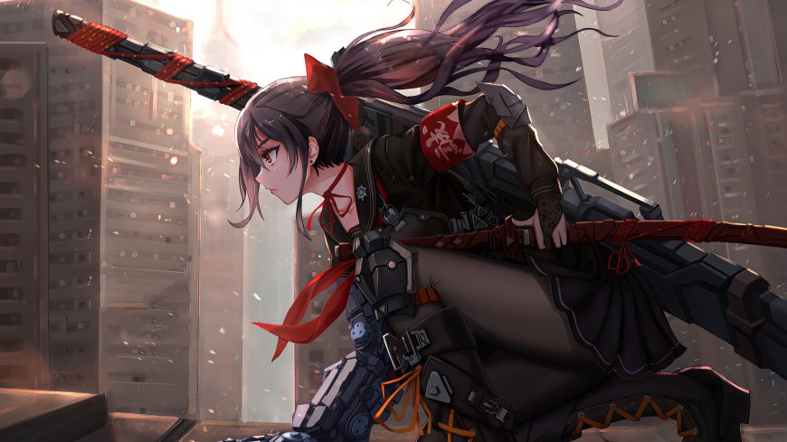 战双帕弥什曲持太刀于都市废墟动漫少女电脑壁纸