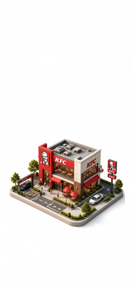 肯德基餐厅建筑外观插画风格创意手机壁纸