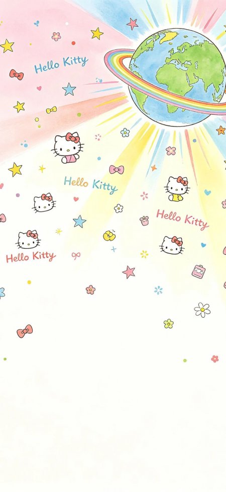 HelloKitty地球彩虹星星梦幻动漫手机壁纸