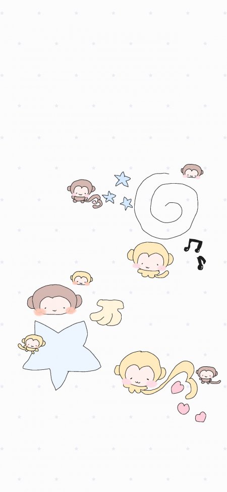 可爱卡通小猴子星星月亮创意手机壁纸