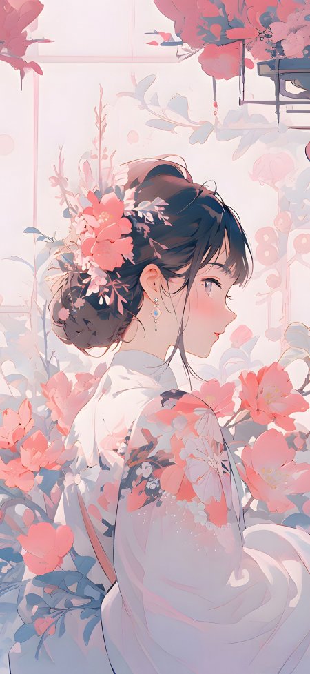 古风少女花间侧颜唯美插画动漫手机壁纸