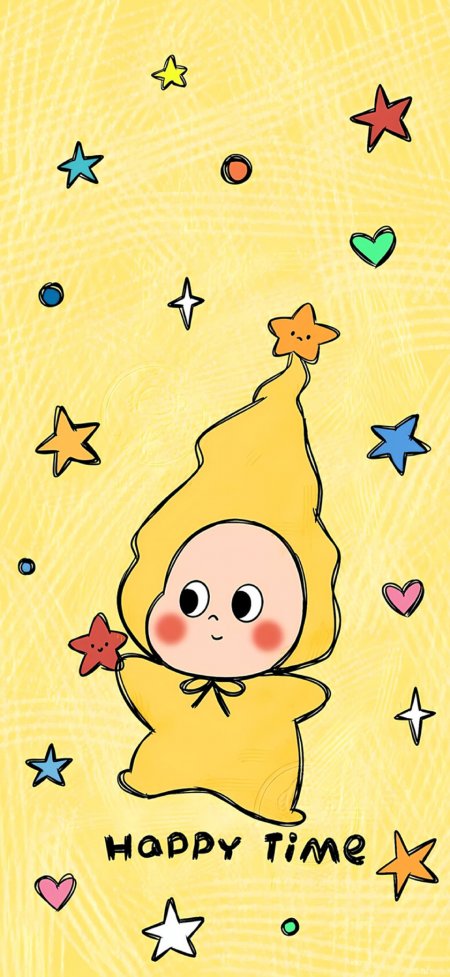 星星人卡通角色手持星星创意手机壁纸