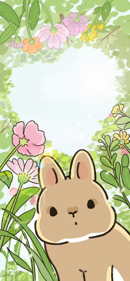 兔兔小酪弟花草丛中可爱插画动漫手机壁纸