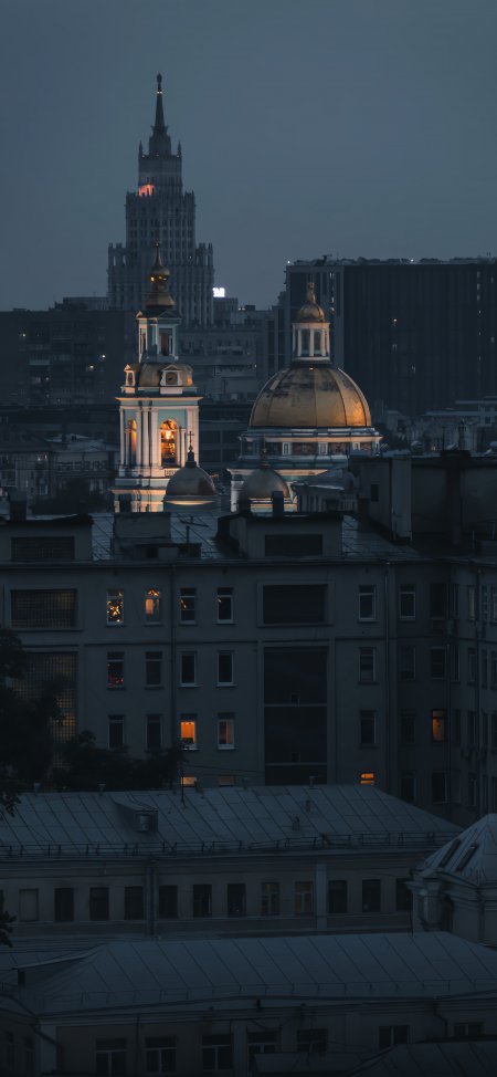 莫斯科金色穹顶教堂黄昏建筑风光风景手机壁纸