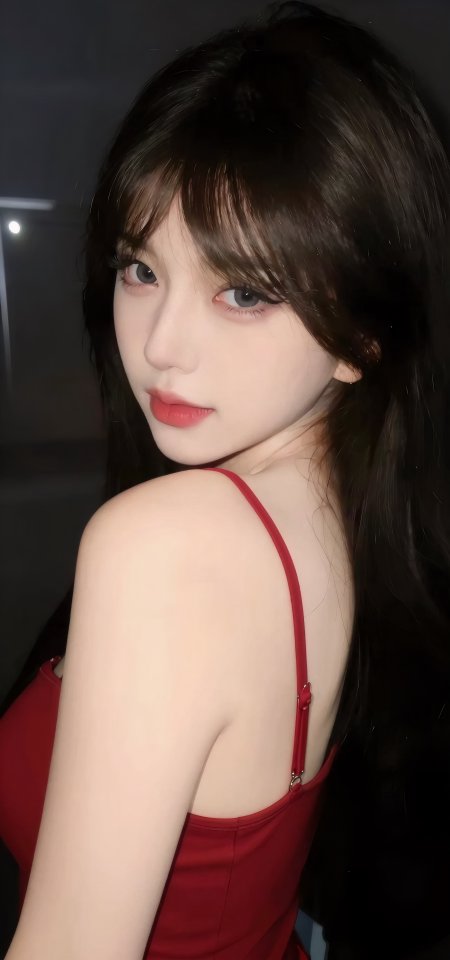 美女穿红色吊带裙回眸性感摄影手机壁纸