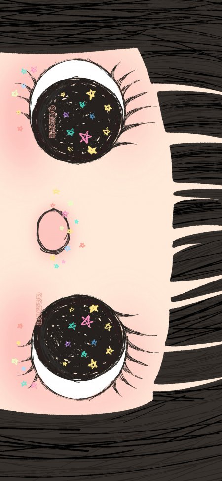 少女星星眼齐刘海卡通插画动漫手机壁纸