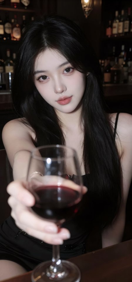 美女举红酒杯酒吧氛围感摄影手机壁纸