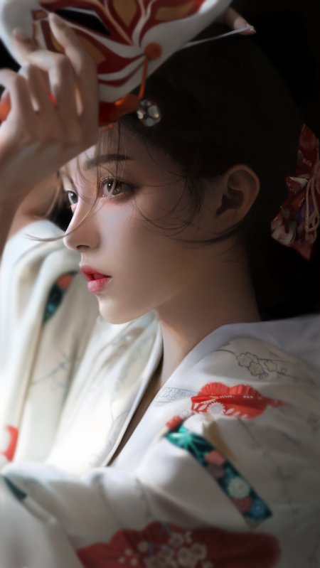 狐狸面具和服美女摄影手机壁纸