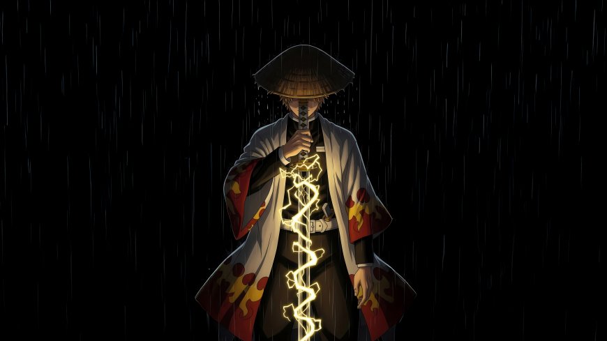 鬼灭之刃我妻善逸雨中持剑闪电特效动漫人物电脑壁纸