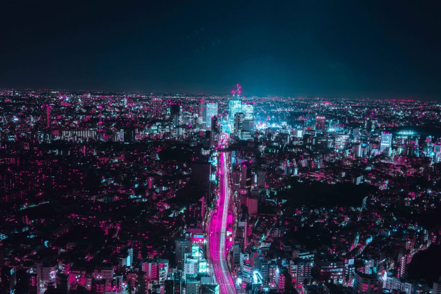 赛博朋克风霓虹都市夜景航拍风景电脑壁纸