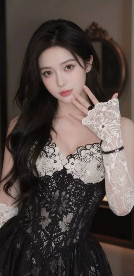 美女黑色蕾丝礼服白色长手套优雅造型写真人物手机壁纸