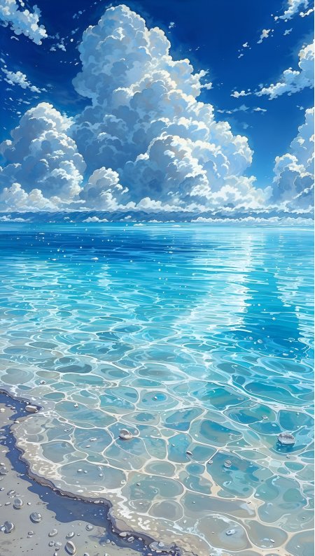 动漫海洋宁静清澈蓝色海域手机壁纸