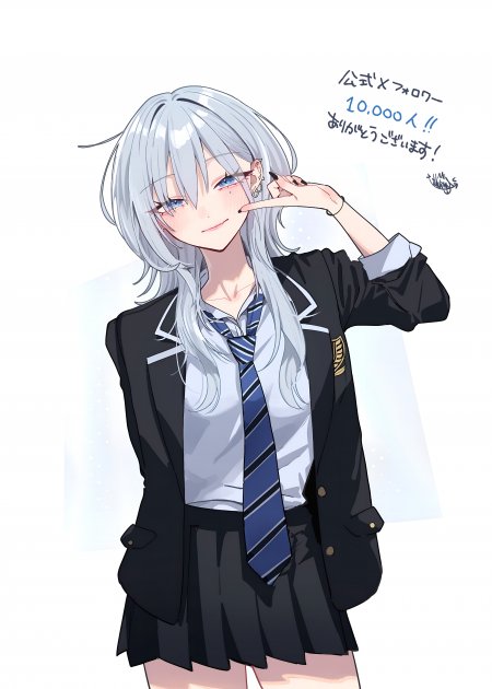 灰宫澪校服少女比心可爱校园动漫手机壁纸