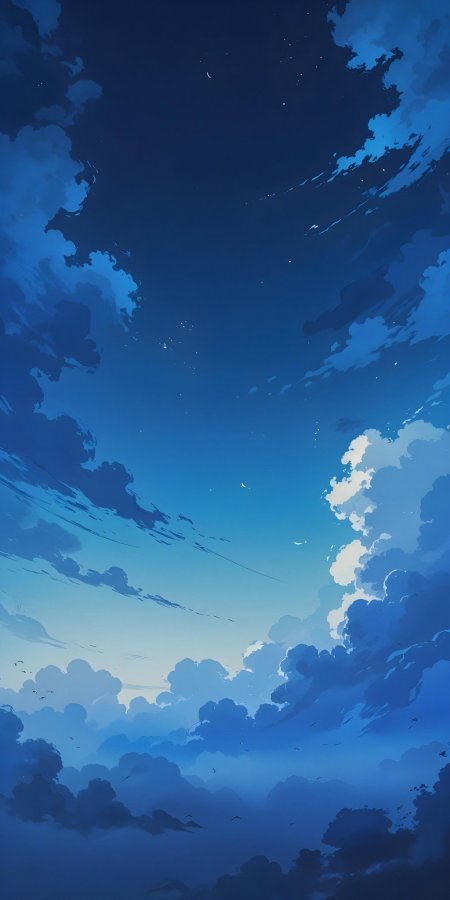仰望深蓝星空云层梦幻动漫风景手机壁纸