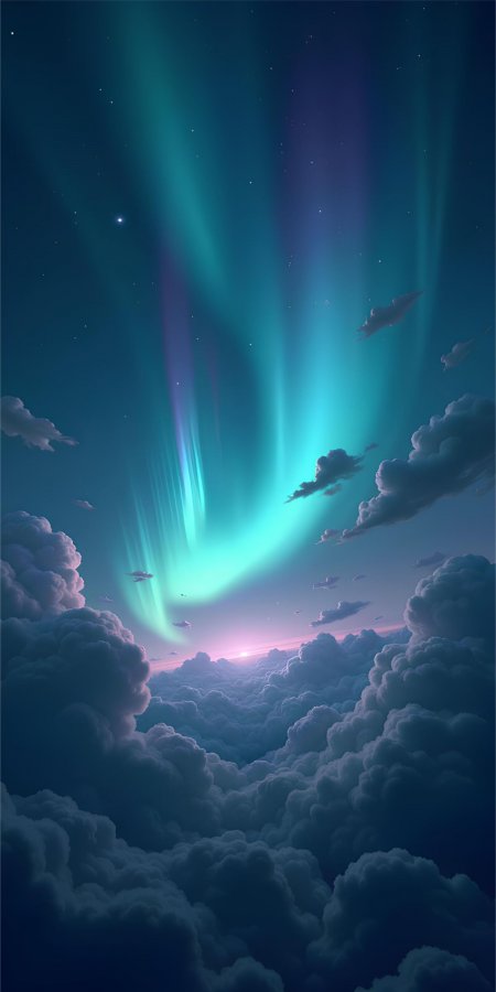 云层之上绚丽极光夜空奇幻天空风景手机壁纸