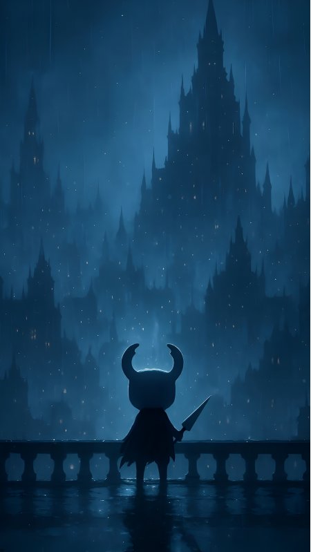 空洞骑士雨夜城堡剪影游戏艺术手机壁纸