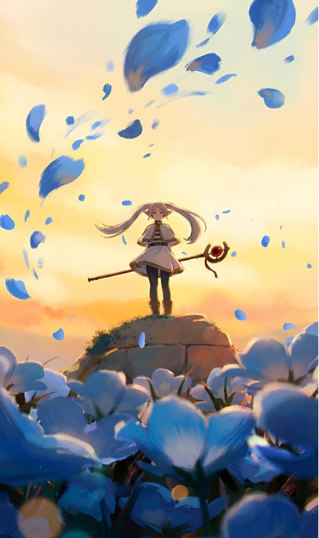 葬送的芙莉莲芙莉莲花海法杖站立场景动漫手机壁纸