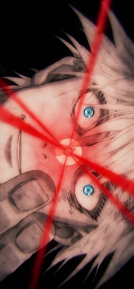咒术回战五条悟蓝眼红芒特写动漫手机壁纸