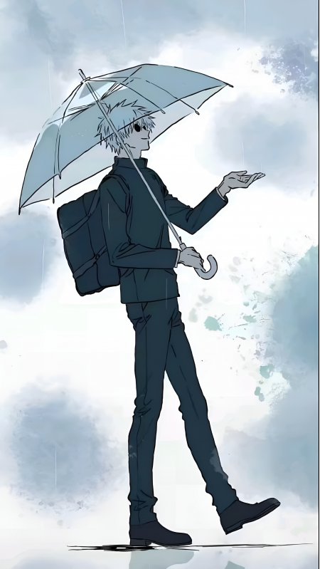 咒术回战五条悟雨中撑伞侧影动漫手机壁纸
