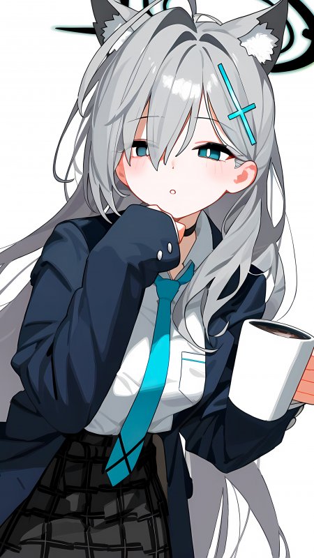 蔚蓝档案砂狼白子猫耳校服咖啡动漫手机壁纸