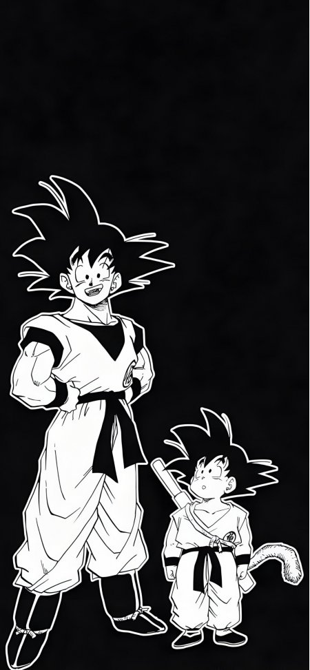 七龙珠孙悟空与孙悟空饭黑白漫画风格动漫手机壁纸
