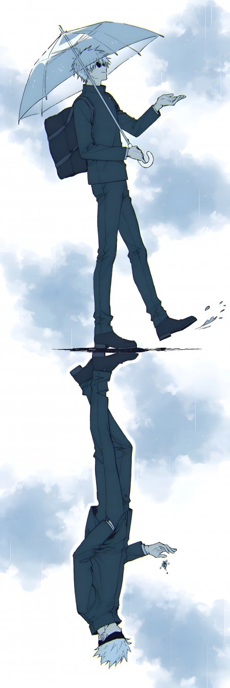 咒术回战五条悟撑透明伞雨中倒影创意动漫手机壁纸