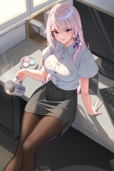 崩坏星穹铁道 黑塔办公室手持咖啡杯少女动漫手机壁纸