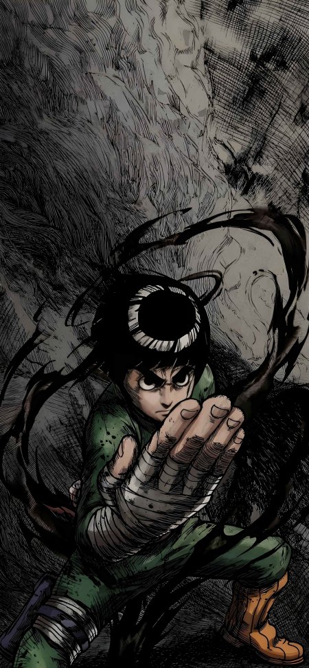 火影忍者李洛克绿色紧身衣战斗姿态漫画风格动漫手机壁纸