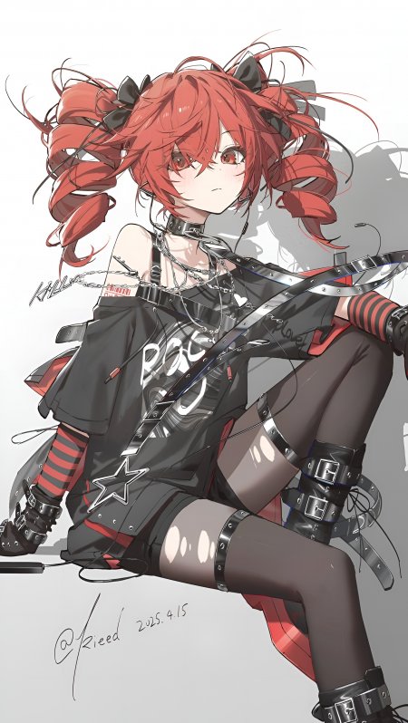 重音Teto摇滚朋克风坐姿少女动漫手机壁纸