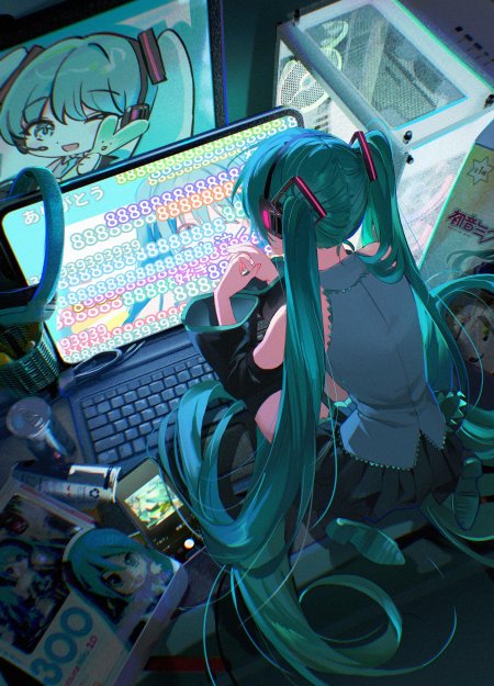 初音未来电脑前直播场景少女动漫手机壁纸
