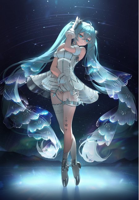 初音未来星空白裙猫耳少女动漫手机壁纸