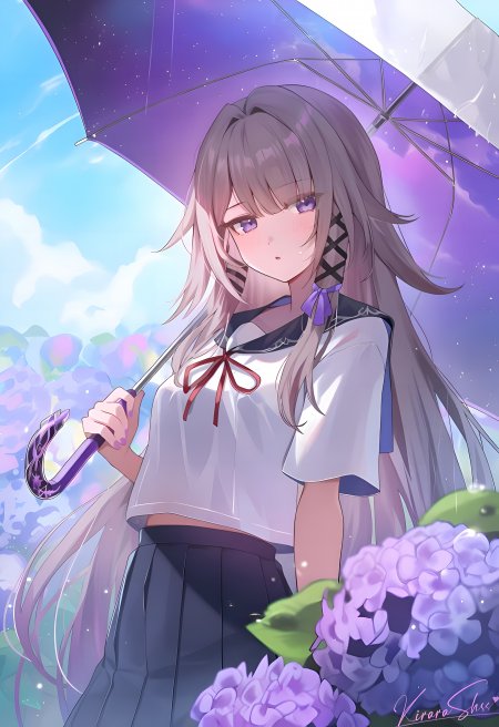崩坏星穹铁道 大黑塔撑伞花丛中少女动漫手机壁纸