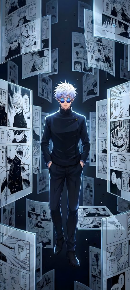 咒术回战五条悟漫画分镜环绕站立动漫手机壁纸