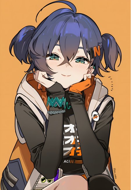绝区零铃双马尾橙黑外套托腮少女动漫手机壁纸