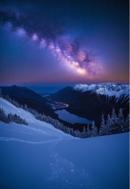 雪山银河星空璀璨冬夜壮丽风景手机壁纸