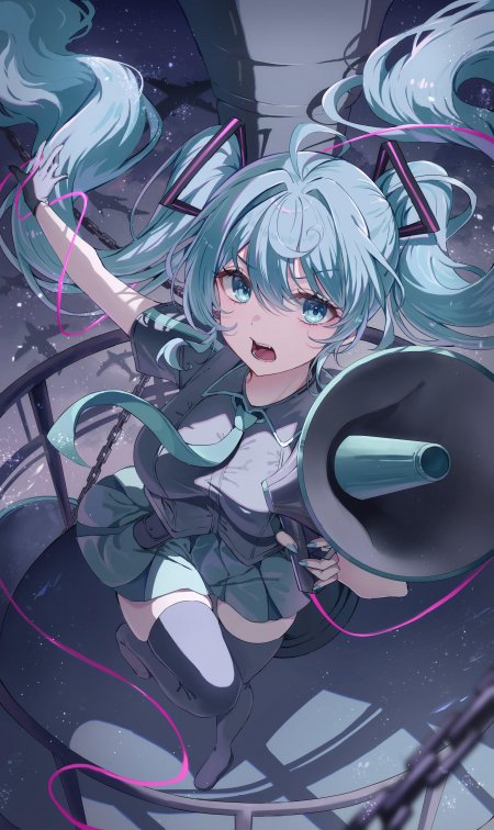 初音未来双马尾举扩音器少女动漫手机壁纸